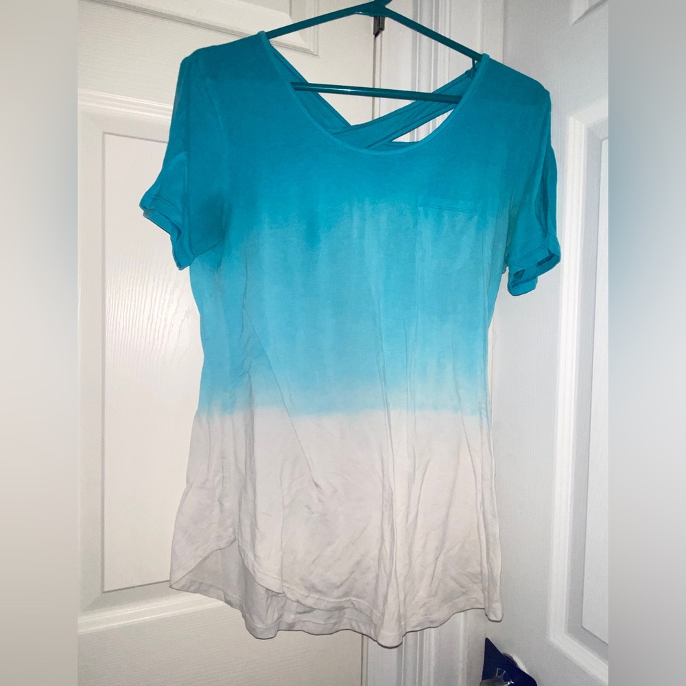 Blue Short Sleeve Shirt with Cut Out Back